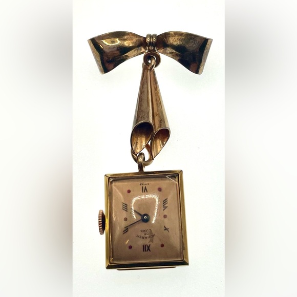 Vintage Signed Monarch Swiss 40s 50s Gold Tone Lapel Watch Brooch Pin Working - Picture 6 of 6